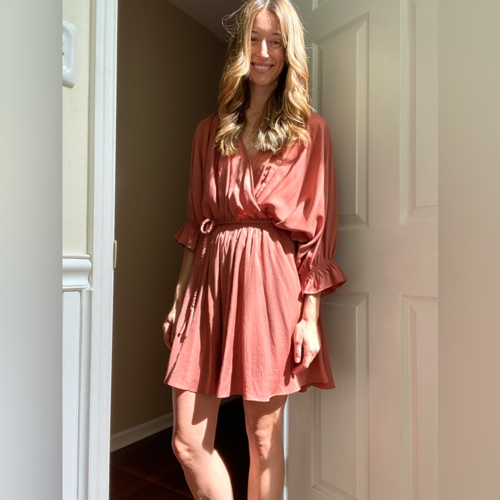 Rustic peach/red color dress good to wear for a wedding or any outside parties.